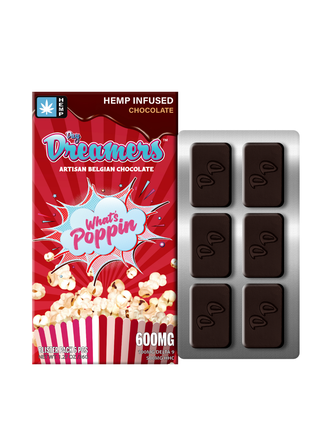 What's Poppin' Bar D9 & HHC Chocolate 600mg